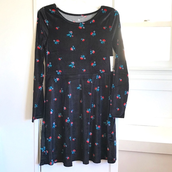 SO Velvet Skater Dress Long Sleeve Floral Girls Holiday Size XL 14/16 X-Large - Picture 1 of 16